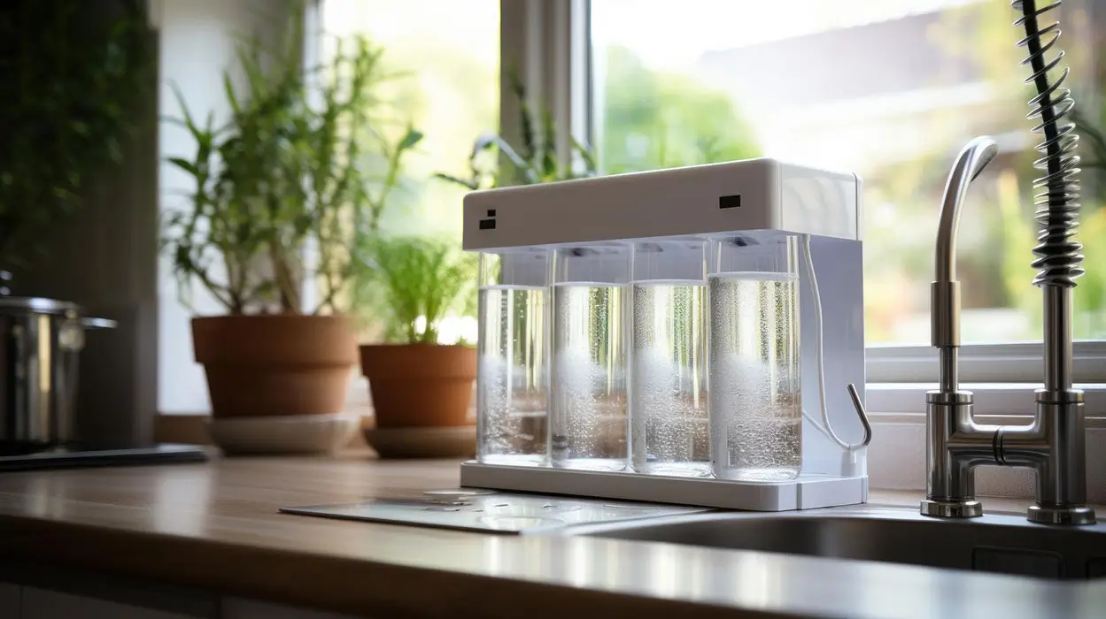 Modern countertop water filtration system in a kitchen