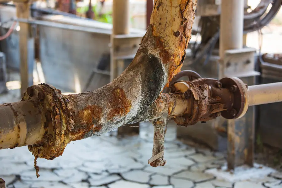 Severely rusted and corroded industrial pipe